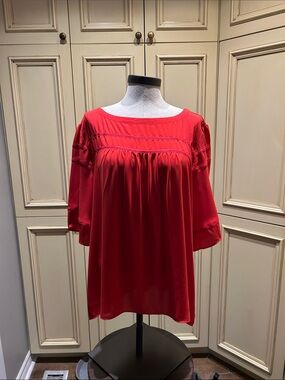 LOFT Bright Red Scoop Neck Blouse